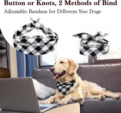 Plaid Bandana Triangle Scarf by Brand - Fall Dual Layer Soft Cotton for Dogs - Adjustable, Washable - Birthday Occasion - For Girl, Boy Dogs & Puppies - Small to Extra Large Sizes