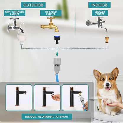 Belle Vous Dog Bath Hose Sprayer and Scrubber Attachment - Indoor/Outdoor Pet Bathing, Grooming and Washing - Pet Shower Brush with Garden Nozzle