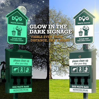 ALAGPRO® Dog Waste Station Outdoor Pet Waste Station with Hand Sanitizer Bottle, Commercial Dog Poop Station with Free 600 Roll Waste Bags & 50 Can Liners for Backyard, Park & HOA's