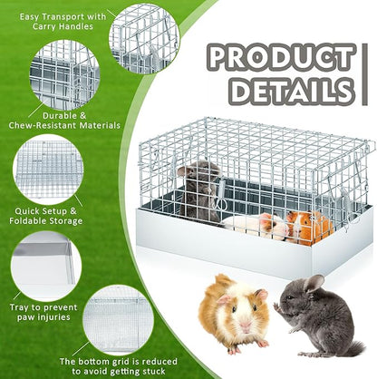 14 x 8 x 8 Inch 1 Hole Folding Guinea Pig Carrier Chinchilla Carrier Portable Hamster Travel Cage with Tray Handle for Rabbit Chick Bird Small Animal Transport Temporary Housing Pet Habitat
