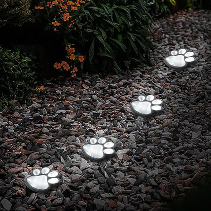 Animal Paw Print Solar Lights Outdoor Garden Decor, 8 Pack Paw Print Lights with Cord, IP55 Waterproof Yard Pathway Decor Light, Cold White Color Light, New Home Birthday Christmas Gift