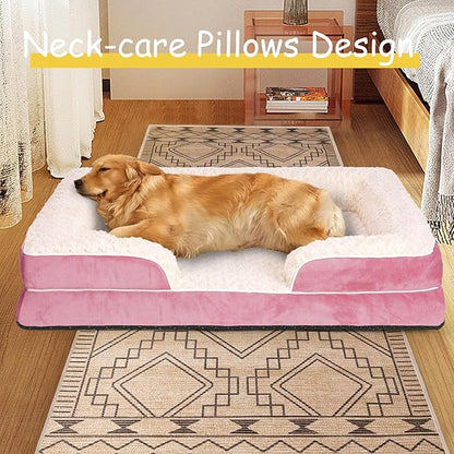 Orthopedic Dog Bed for Large Medium Sized, Washable Memory Foam Large Dog Bed, Durable Medium Pet Sofa with Removable Cover, Washable Waterproof Pet Couch Beds(Pink, XL)