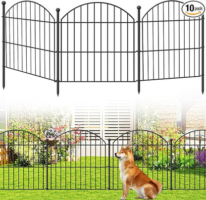 Decorative Garden Fence 24in (H) x20ft (L), 10 Pack No Dig Fence Animal Barrier for Dog, Arched Flower Bed Edging, Wire Border Panel Fencing for Yard Patio Outdoor Decor