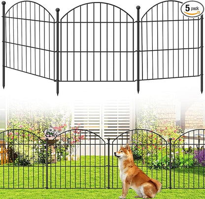 Decorative Garden Fence 24in (H) x10ft (L), 5 Pack No Dig Fence Animal Barrier for Dog, Arched Flower Bed Edging, Wire Border Panel Fencing for Yard Patio Outdoor Decor