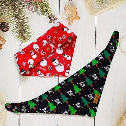 Christmas Dog Bandanas with Snap Button - 2 Pack Reversible Santa Claus Dog Scarf for Boy & Girl, Dog, Christmas Tree Holiday Bandana for Large and Extra Large Dogs (X-Large)