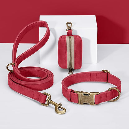 Didog Soft PU Leather Dog Collar, Stylish Quick Released Dog Collar for Large Dogs, Easy Clean Adjustable Pet Collar for Daily Walking, Red, L Fit 15-23" Neck