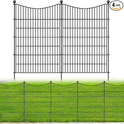 4 Panels No Dig Dog Fence Outdoor for Yard, 48 in(H) X 10.5 ft(L) Decorative Tall Garden Fence Animal Barrier, Rustproof Metal Wire Garden Edging and Borders, Temporary Fencing Stakes