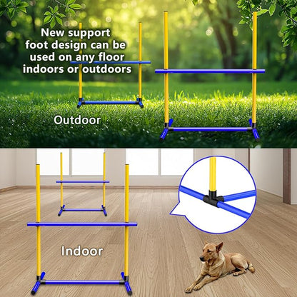 Adjustable Dog Agility Jump Set – Training Hurdles with Height Adjustable Bars, Portable Design with Carry Bag for Indoor & Outdoor Agility Courses (2 Pack)