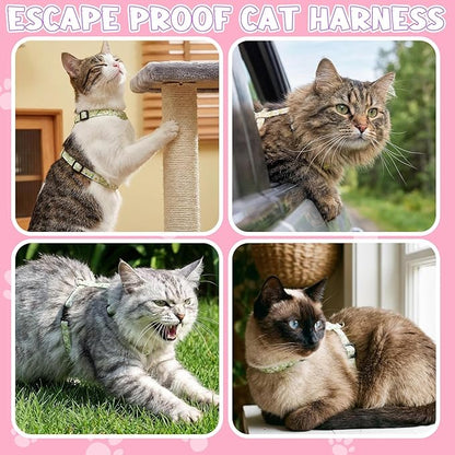 2 Pack Floral Cat Harness and Leash, Escape Proof Adjustable Kitten Harness with Leash Collar, Lightweight Soft and Comfortable for Small Medium Cat Safe Walking and Travel