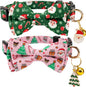 2 Pack Christmas Cotton Cat Collar with Bow Tie and Bell for male Female Cats,Soft Fancy Breakaway Kitty Kitten Collar with Tree & Santa Patterned Design for Boy Girl Cats. (Tree & Santa Claus)