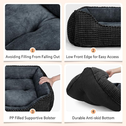 MIXJOY X-Large Dog Bed for Large, Medium, Small Dogs - Rectangle, Washable, Orthopedic, Soft Calming Sleeping Puppy Bed - Durable Pet Cuddler with Anti-Slip Bottom - XL (35"x25"x9")