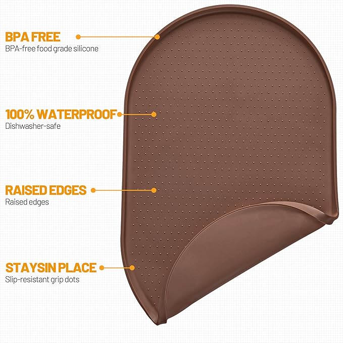 Hubulk 100% Waterproof Silicone Pet Feeding Mat with Raised Edge for Food and Water, Dog Bowl Mats, Cat Bowls Placemat with High Lip Protects Floor for Cats and Dogs (Brown, 32" L x 24" W)