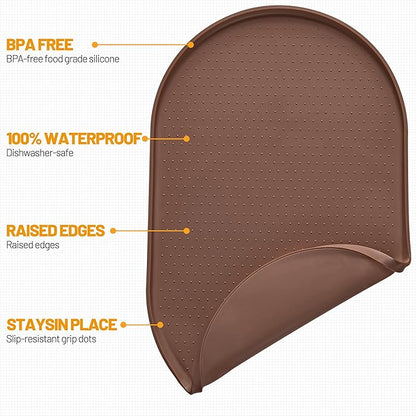 Hubulk 100% Waterproof Silicone Pet Feeding Mat with Raised Edge for Food and Water, Dog Bowl Mats, Cat Bowls Placemat with High Lip Protects Floor for Cats and Dogs (Brown, 32" L x 24" W)