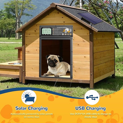 Dog Door, Solar & USB Rechargeable Pet Door, Radar, Timer & Light Sensor Modes Doggy Door, Durable Aluminum & Weatherproof 10"×13" Doggie Door, for Small Dogs, Cats, Pets Up to 45 lb-Black