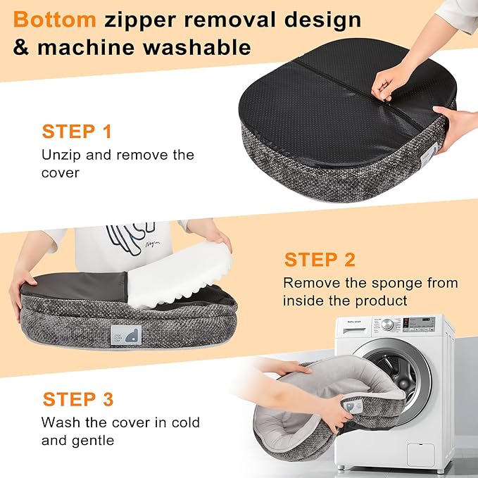 Dog Beds Large Sized Dog,Orthopedic Bed with Removable Cover&Non-Slip Bottom Couch Bed with Four-Sided Bolster Grey L