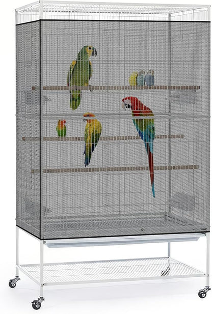 Bissap Bird Cage Seed Catcher, 90-118‘’ Universal Birdcage Net Nylon 31.8'' H Adjustable Elastic Band Stretchy Skirts Mesh Cover for Parrot Cage Seed Guard (Not Include Birdcage)- Black