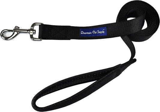 Downtown Pet Supply 4ft Heavy-Duty Dog Leash - Padded Comfort Handle & Stainless Steel Fastener - Durable Training Leash - 0.75in Wide - Black