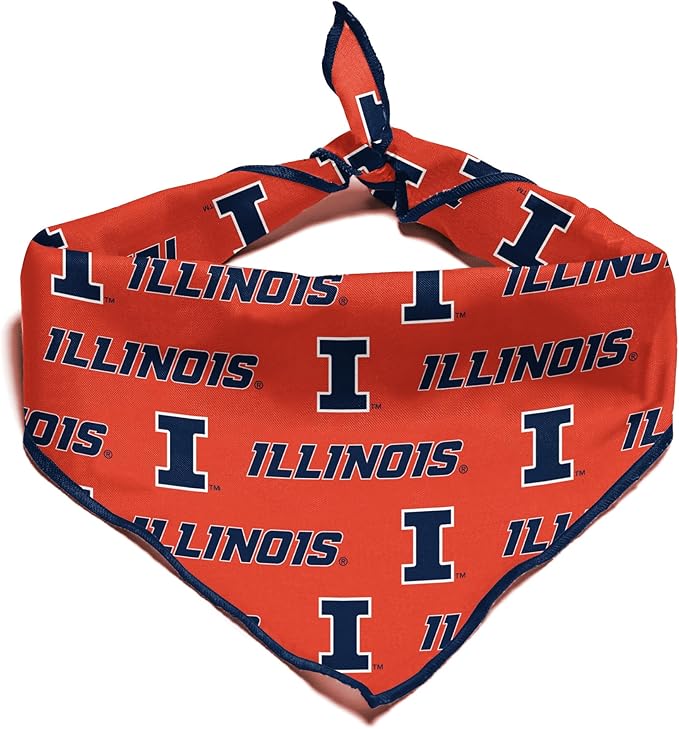 Illinois Fighting Illini Officially Licensed Bandana for Dogs and Cats | Fits Pets Great Gift Idea | Easy-to-Tie (Small, 13")