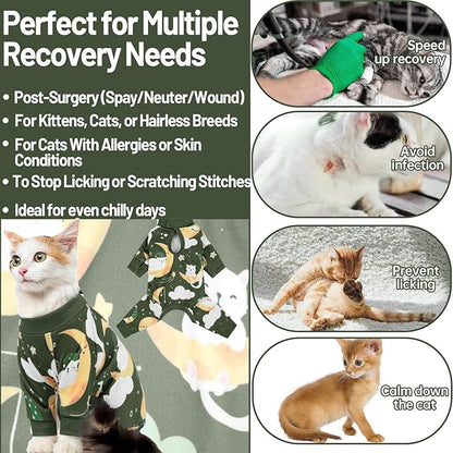 QBLEEV Cat Onesie for Cats After Surgery, Sticky Hair Cat Pajamas for Cats Only, Recovery Suit Shirt for Male Female, Full Body Long Sleeve Surgical Bodysuit, Stop Licking & Shedding
