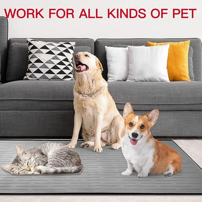 39.4"x29.5" Large Pet Food Mat, Silicone Dog Mats for Food and Water, Nonslip Pet Feeding Mats for Floors,Dog Cat Bowl Mat with Raised Edges, Black