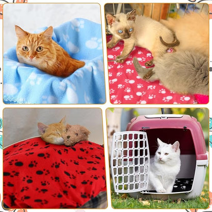 Tegeme 12 Pieces Fleece Blankets for Pets Dog Puppy Paw Print Cat Bedding Cover Blanket for Small Animals Pig Cage Liner Sleep Mat Pad Kitten Soft Warm(Cute Style,31 x 36 Inches)