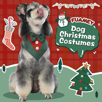 FUAMEY Dog Tuxedo Christmas for Small Dogs,Dog Formal Suit Dogs Attire Pet Bow Tie Puppy Party Costumes Cat Tux Outfits Pets Bandana Cosplay Adjustable Bowties Christmas Green Red S