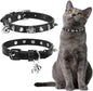 EXPAWLORER Cat Collar for Girl Boy Cats- Adjustable Leather Pet Collar with Safety Elastic Belt,Personalized Punk Accessories Buckle Collars with Bell & Durable D-Ring, Rivet (Black)
