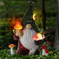 Mushroom-Picking Gnome Solar Garden Statue with 3 LED Lights, Set with 1 Gnome and 2 Small Mushroom, Lovely Garden Gnome Set for Patio, Yard, Lawn Ornament, Outdoor Christmas Decor