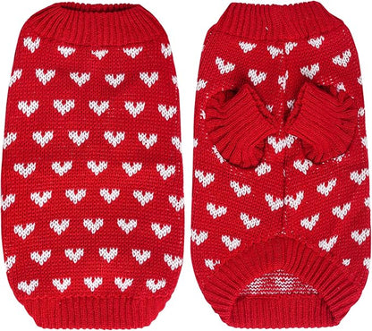 Dxhycc Dog Knitted Sweater Dog Heart Sweater Puppy Sweater Warm Soft Pet Holiday Clothes for Medium Cats and Dogs (Red, M)