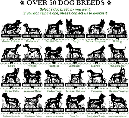 Custom Metal Dog Breed Memorial Stake – Personalized Pet Grave Marker Tombstone, Outdoor Garden Sign, Dog Remembrance Plaque, Sympathy Sign Decor for Graveside or Yard, Pet Loss Gifts