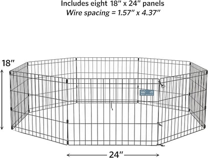 MidWest Homes for Pets Folding Metal Puppy / Dog Exercise Pen, Indoor/Outdoor Playpen with No Door, Provides 16 Sq Feet of Play Space, 18-Inches Tall, Black E-Coated