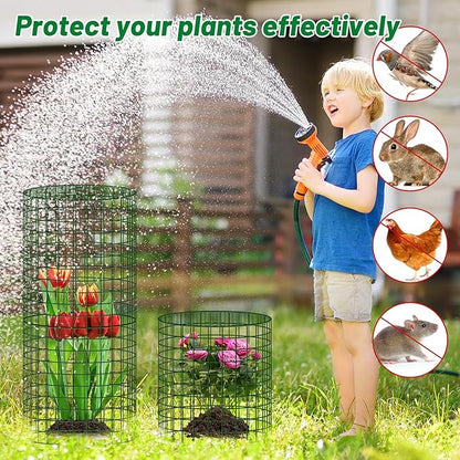 UNIFAMILY 6pcs Plant Protectors from Animals with 2 Round Covers 13 x 11.8IN, Metal Plant Cages for Outdoor Plants, Chicken Wire Cage, Plant Protectors for Keeping Bunny Chicken Squirrels Birds Out