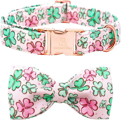 Lionheart glory Dog Bow Collar St. Patrick's Day Dog Collar for X-Small Dogs, Adjustable Green Collars Lucky Clover Shamrock Dog Collar with Bowtie Puppy Collar Bows