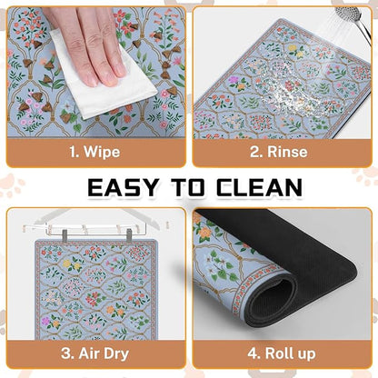 Absorbent Pet Dog Bowl Mat for Food and Water, Pet Cat Food Feeding Mat with Non Slip Rubber Backing, Dog Food Mats for Floors Waterproof, 24"x32"
