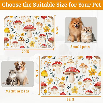 Pet Feeding Mat,Mushroom Absorbent Dog Cat Food Mat Flowers Dog Mat with Rubber Backing,Non-Slip Water Bowl Placemat,Pet Supplies 16" x 24"