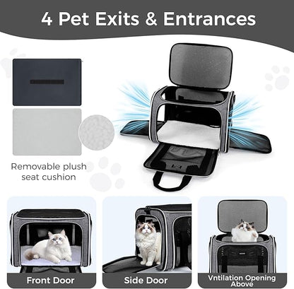 BAGLHER Pet Travel Carrier, Cat Carriers Dog Carrier for Small Medium Cats Dogs Puppies, Airline Approved Small Dog Carrier Soft Sided, Collapsible Puppy Carrier. Grey