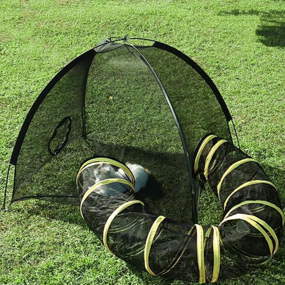 Outdoor Cat Enclosure with Circle Tunnel for Kitten Kitty Run - Portable Large Cat Playpen Tent Outdoor Indoor Pet Tent for Outside Small Animals