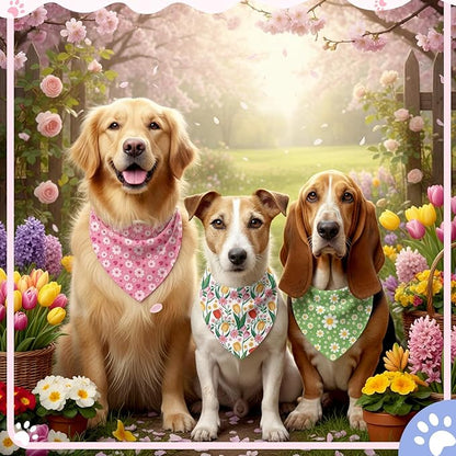 Weewooday 50 Pcs Dog Bandanas Bulk Dog Bandanas for Dogs Soft Bibs Adjustable Triangle Bandana for Small Medium Large Costume(Spring,25.6 x 17.7 x 17.7 Inch)