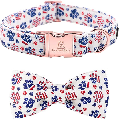 Lionheart Glory American Flag Dog Collar with Bow, Adjustable for Large Dogs