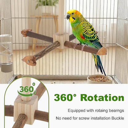 Rotating Bird Perches, Natural Wooden Perch with Chew Toy, Bird Toys for Small & Medium Birds, Medium, Natural Wood Color, 1 Set