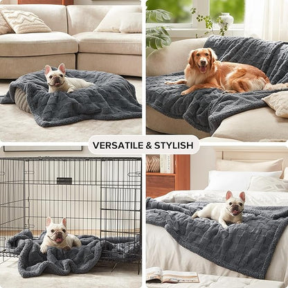 GASUR Waterproof Dog Blankets for Large Dogs, Dog Blanket for Couch Bed, Fleece Pet Blanket for Furniture Sofa Protector, Soft Pet Throw Blankets for Crate Car Outdoor, Washable, 50"x60",Grey