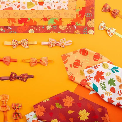 Sanwuta 50 Pcs Thanksgiving Fall Dog Bandanas Bulk and Collar Bow Ties Set 25 Autumn Bandanas 25 Fall Charm Dog Collar Pet Maple Leaves Pumpkin Triangle Pet Scarf Bowtie for Small Medium Large