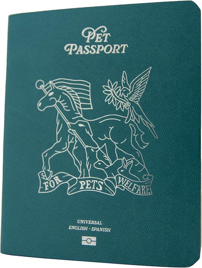 Color Premium PU Leather stitch-sewn US Pet Passport Medical Record for Pet Health and Vaccination English + Spanish for Cat, Dog, Puppy and Kitten (Teal, Single)