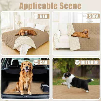Smiry Waterproof Dog Bed Cover Blanket 82x120, Soft Reversible Pet Blanket, Washable Leakproof Cats Dogs Couch Cover for Sofa, Couch, Furniture, Camel/Beige