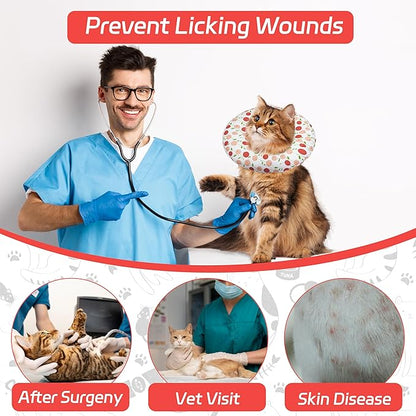 Cat Cone Collar Soft, Adjustable Cat Recovery Collar for Small Medium Large Cats, Cute Donut E Collar After Surgery, Anti-Lick Wound Healing Elizabethan Collar for Kittens(Pink Cherry, Medium)