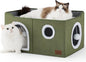 Bedsure Large Cat Beds for Indoor Cats - Extra Wide Cat Cube House for Small Pet with Fluffy Ball Hanging and Scratch Pad, Foldable Pet Cave Hideaway for Multiple Cats, 23.6x16.9x13 inches