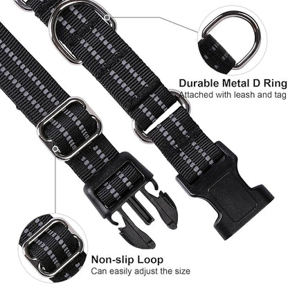 Martingale Dog Collar, Adjustable Nylon Reflective Collar with Buckle No Pull Dog Collar for Small Medium Large Dogs (Black L)