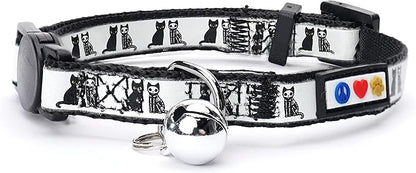 Pawtitas Glow in The Dark Cat Collar with Breakaway Safety Buckle & Bell Adjustable Kitten Collar, Black