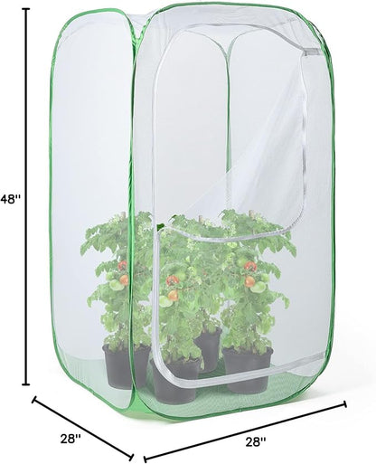48" Outdoor Mesh Plant Enclosure, Mesh Plant Cover for Pests, Bird and Pest Protection Guard for Fruit, Vegetables, Flowers and Herbs Pop-Up Cage 28 x 28 x 48 Inches