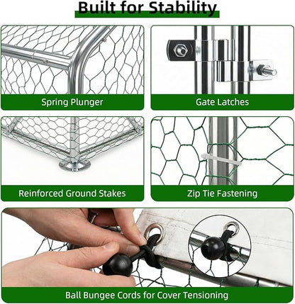 4ever2buy Large Metal Chicken Coop with Run Walk-in Poultry Cage Chicken Runs House Pen Cage Dome Roofed Chicken Coops with Anti-Ultraviolet Cover for Outdoor Backyard Farm Use 9.5'W x 19.3'L x 6.3'H